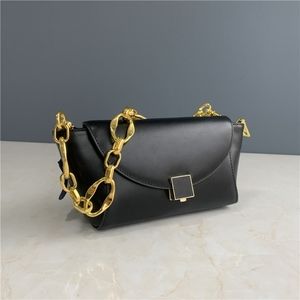 Genuine leather handbag with gold chain